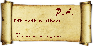 Pázmán Albert névjegykártya